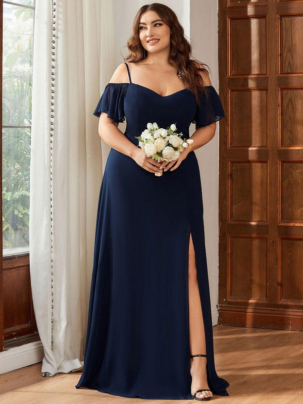 Plus-Size Cold-Shoulder V-neck Bridesmaid Dress