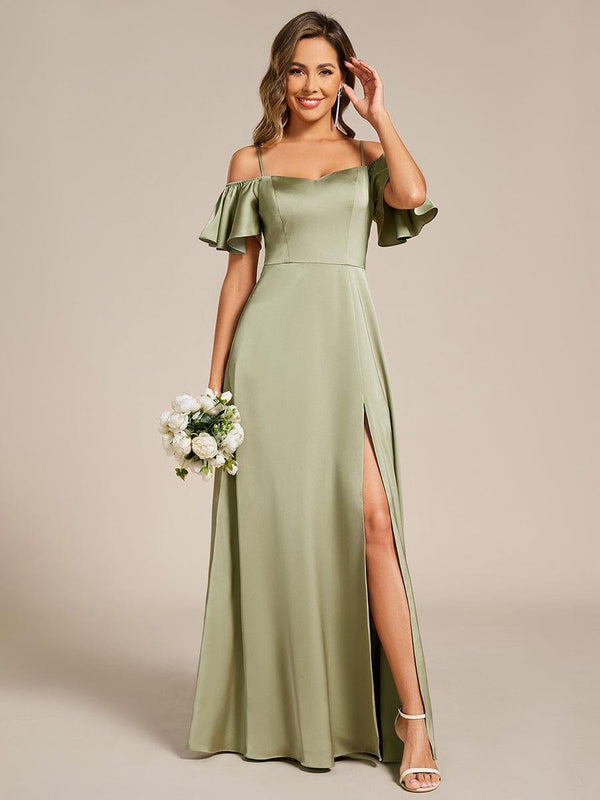 Off Shoulder Maxi Satin Bridesmaid Dress