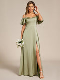 Off Shoulder Maxi Satin Bridesmaid Dress