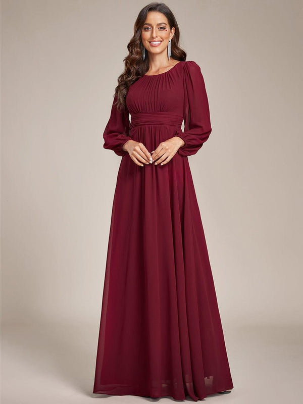 Chiffon Long Sleeve Pleated Floor Length Dress