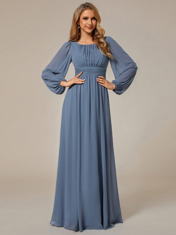 Chiffon Long Sleeve Pleated Floor Length Dress