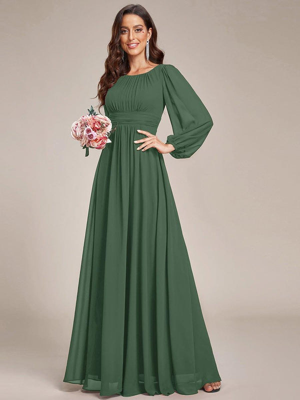 Chiffon Long Sleeve Pleated Floor Length Dress