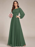 Chiffon Long Sleeve Pleated Floor Length Dress