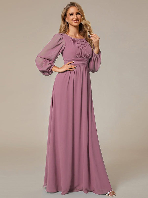 Chiffon Long Sleeve Pleated Floor Length Dress