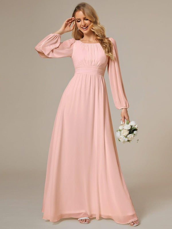 Chiffon Long Sleeve Pleated Floor Length Dress