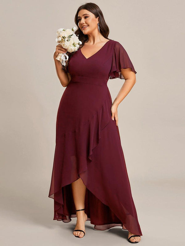 Plus Size Elegant Lotus Sleeves Chiffon Bridesmaid Dress (Final Sale)