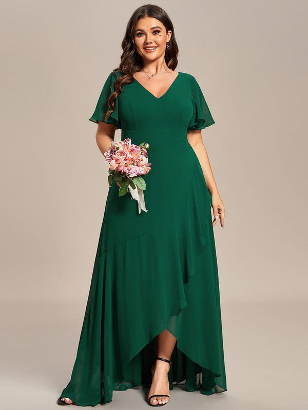 Plus Size Lotus Sleeves Chiffon Bridesmaid Dress