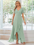 Elegant Chiffon High-Low Bridesmaid Dress with Lotus Leaf Hemline (Final Sale)