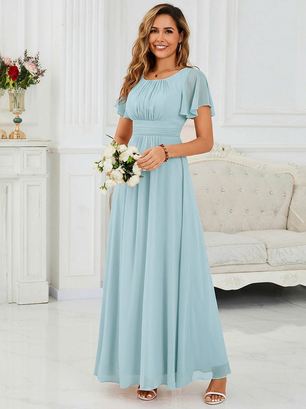 Simple Chiffon Pleated A-Line Round Neckline Dress