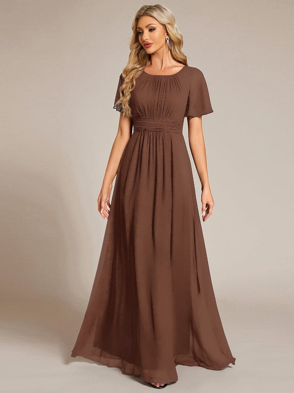 Simple Chiffon Pleated A-Line Round Neckline Dress