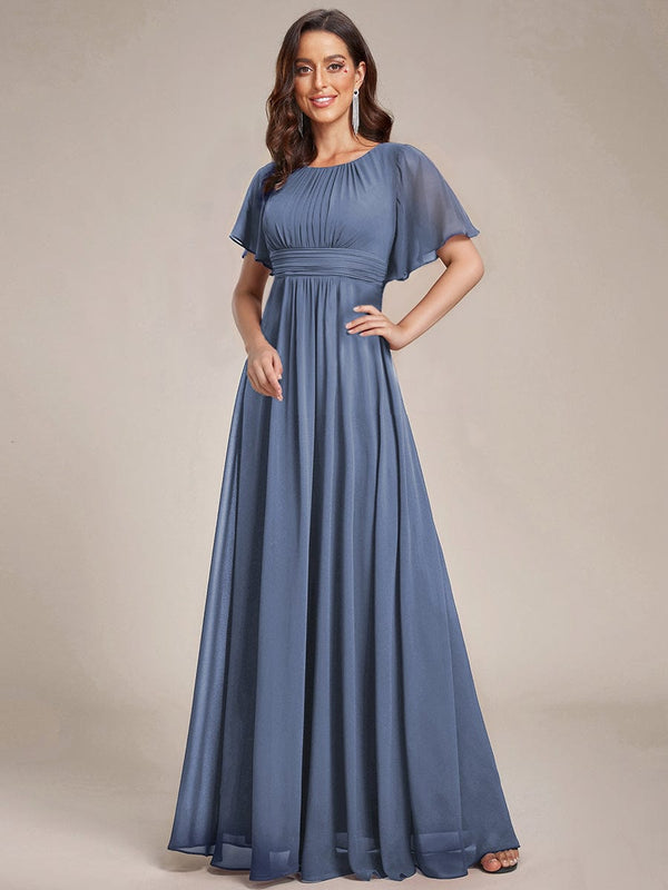 Simple Chiffon Pleated A-Line Round Neckline Bridesmaid Dress