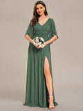 Chiffon A-Line Half Sleeves High Slit Bridesmaid Dress