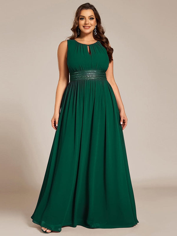 Plus Size A-Line Sleeveless Chiffon Round Neckline Bridesmaid Dress
