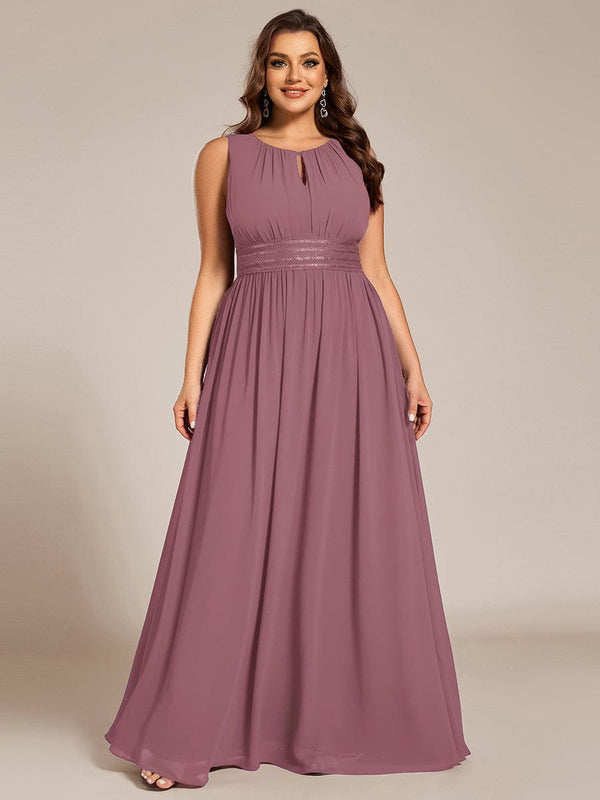 Plus Size A-Line Sleeveless Chiffon Round Neckline Bridesmaid Dress