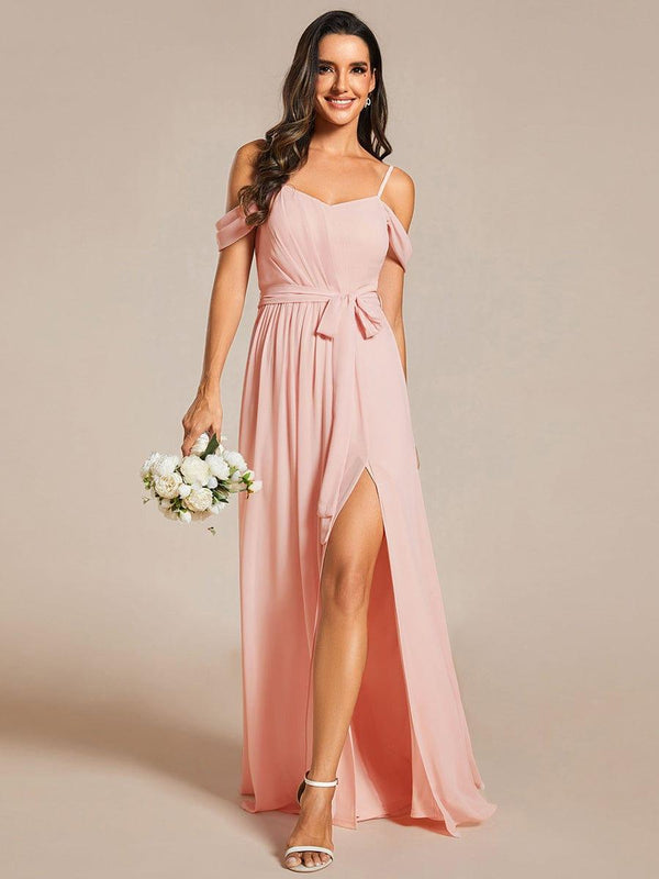 Chiffon V-Neck Spaghetti Strap Bridesmaid Dress