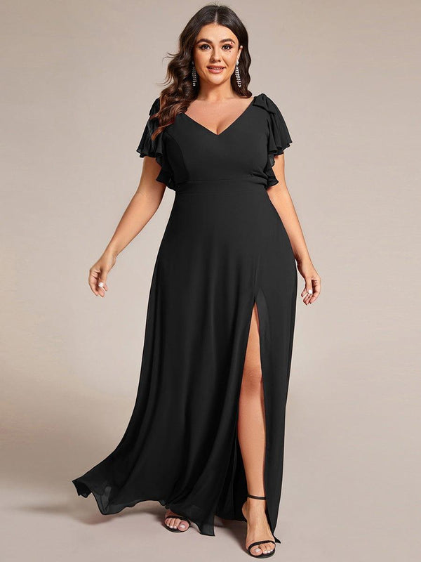 Plus Size Double V-Neck High Split Bridesmaid Dress