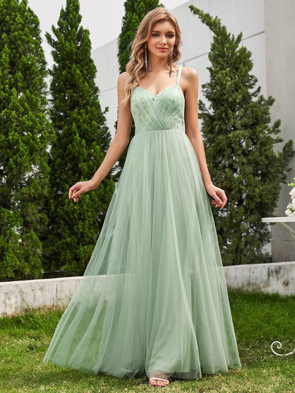 Sleeveless Paillette Tulle Dress with Cross-Back Straps In Sage Green