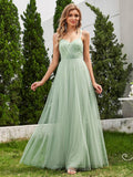 Sleeveless Paillette Tulle Dress with Cross-Back Straps In Sage Green