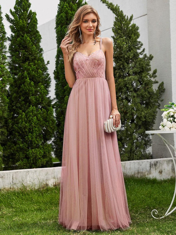 Sleeveless Paillette Tulle Dress with Cross-Back Straps In Pink