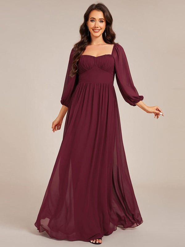 Sweetheart Neck Long Sleeve Pleated Chiffon Maxi Dress