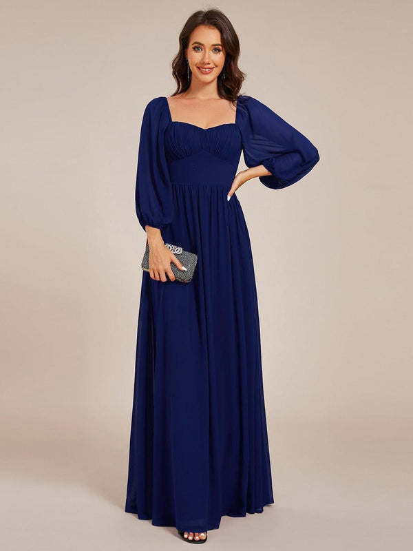 Sweetheart Neck Long Sleeve Pleated Chiffon Maxi Dress