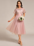 Round Neck Embellished Midi Tulle Wedding Guest Dress