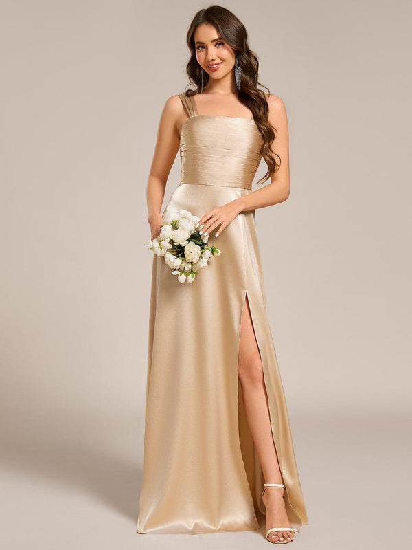Square Neck Satin Maxi Bridesmaid Dress with Slit