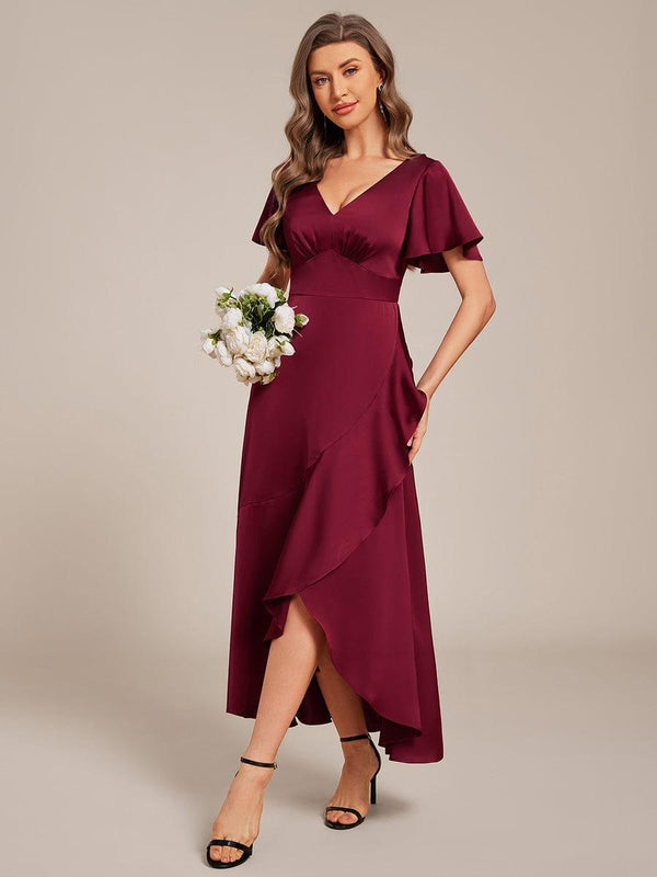 A-Line Satin Ruched High-Low Bridesmaid Dress