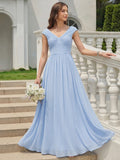 Pleated Chiffon Cap Sleeve Dress