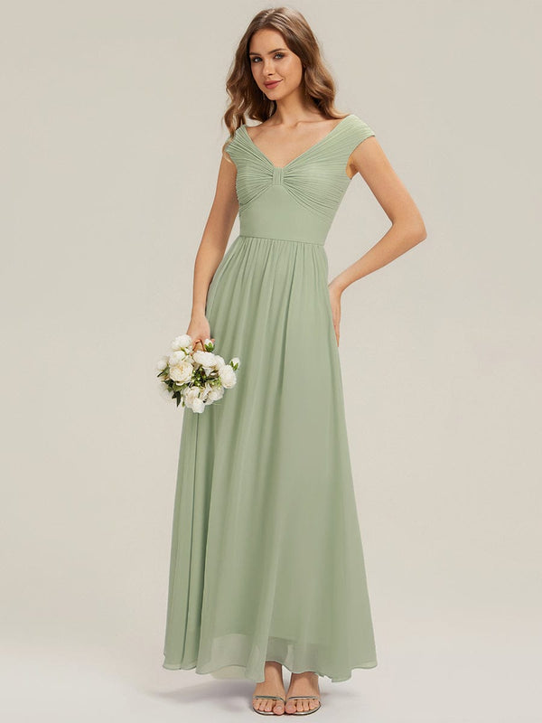 Pleated Chiffon Cap Sleeve Dress