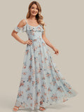 Floor-Length Asymmetrical Ruffle Sleeve Chiffon Dress