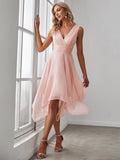 Knee Length Chiffon Dress with Irregular Hem In Pink