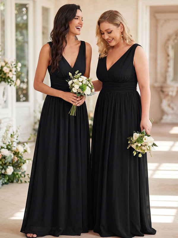 Sleeveless V-Neck Maxi Chiffon Bridesmaid Dress