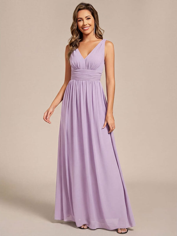 V Neck Sleeveless Pleated Chiffon Evening Dress