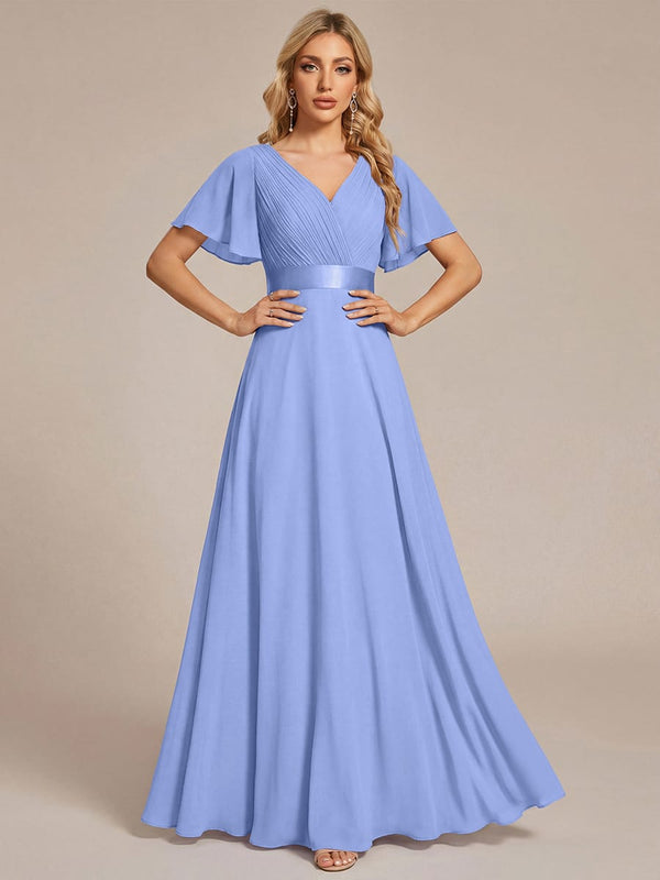 High Waist Short Sleeves Bridesmaid Dress