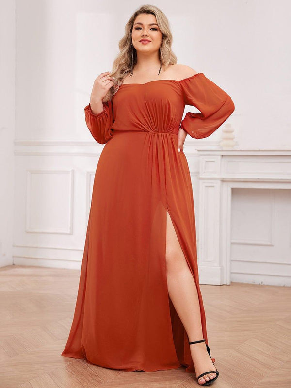 Plus Size Long-Sleeved Chiffon Off Shoulder Bridesmaid Dresses