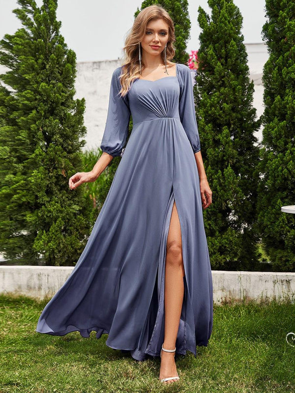 Long Sleeve Chiffon Off Shoulder Wedding Guest Dresses