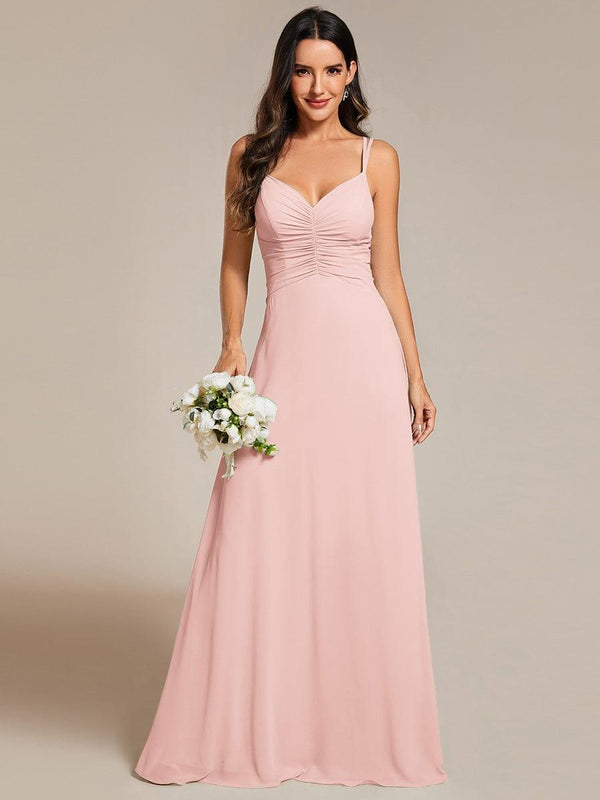 Adjustable Straps Pleated Bridesmaid Dress