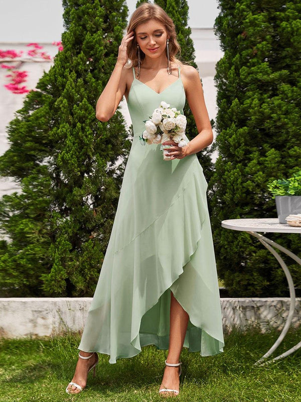 Sleeveless Chiffon Bridesmaid Dress with Lotus Leaf