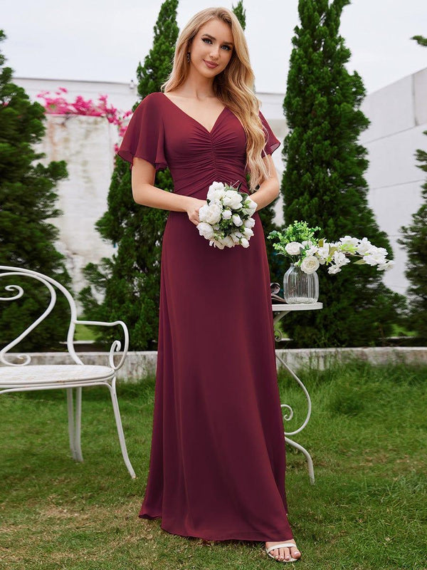 A-Line Ruffle Sleeves Chiffon Bridesmaid Dress