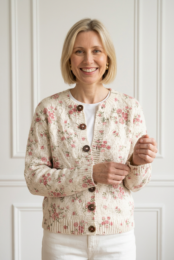 Evanthea Vintage Floral Knit Cardigan Sweater