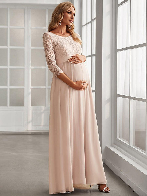 Elegant 3/4 Sleeves Embroidered Maternity Wedding Guest Dress
