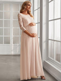 Elegant 3/4 Sleeves Embroidered Maternity Wedding Guest Dress