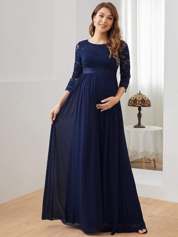 3/4 Sleeves Embroidered Maternity Wedding Guest Dress
