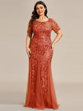 Plus Size Sequin Leaf Long Mermaid Tulle Prom Dress