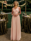 Maxi Double V Neck Floor Length Sparkly Wedding Guest Dress