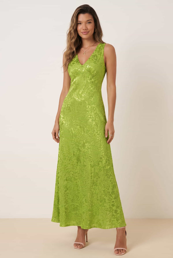 Satin Maxi Slip Dress Green