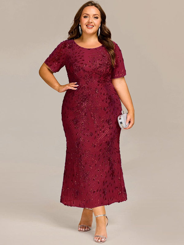 Plus Size Pleated Sequin Evening Dress