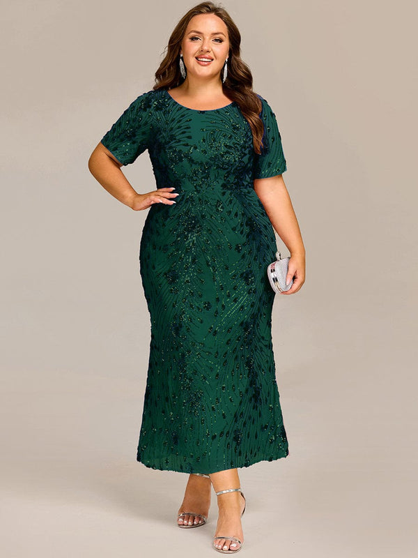Plus Size Pleated Sequin Evening Dress