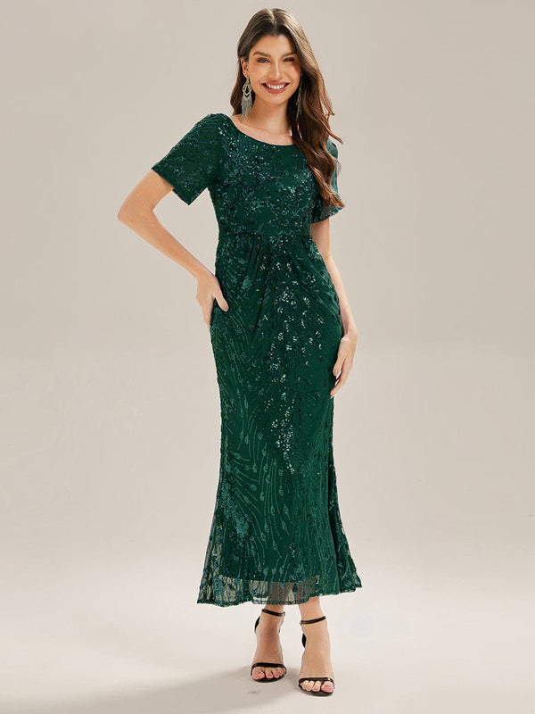 Sequin Mermaid Round Neck Evening Dress